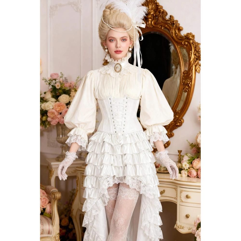 Attitude Corsets - Yori Rococo Underbust Langes Korsett Kleid - Weiß